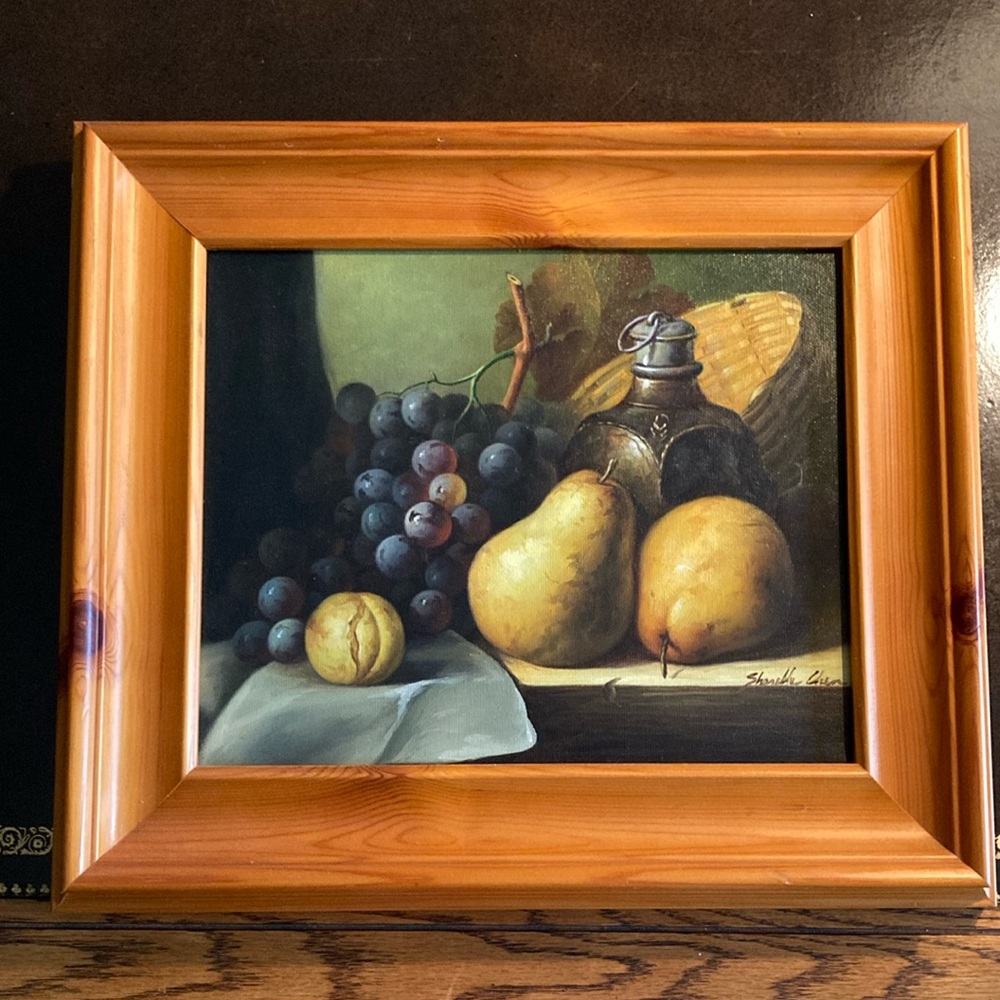 Framed Still Life Art with Brown Frame